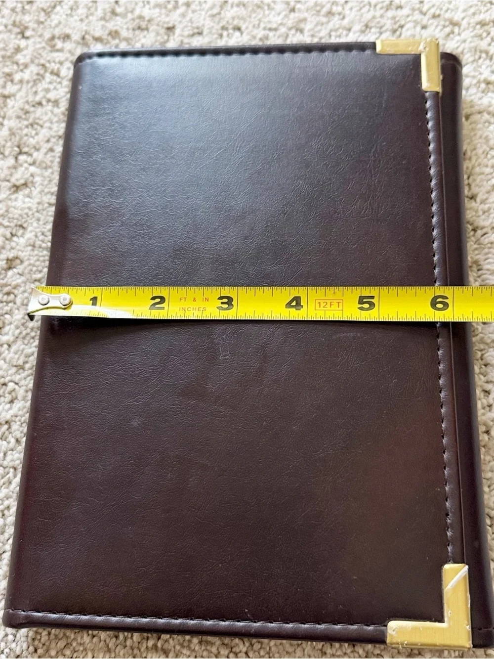 Small Brown Leather Portfolio Padfolio Organizer Taiwan Card Paper Gold Corners